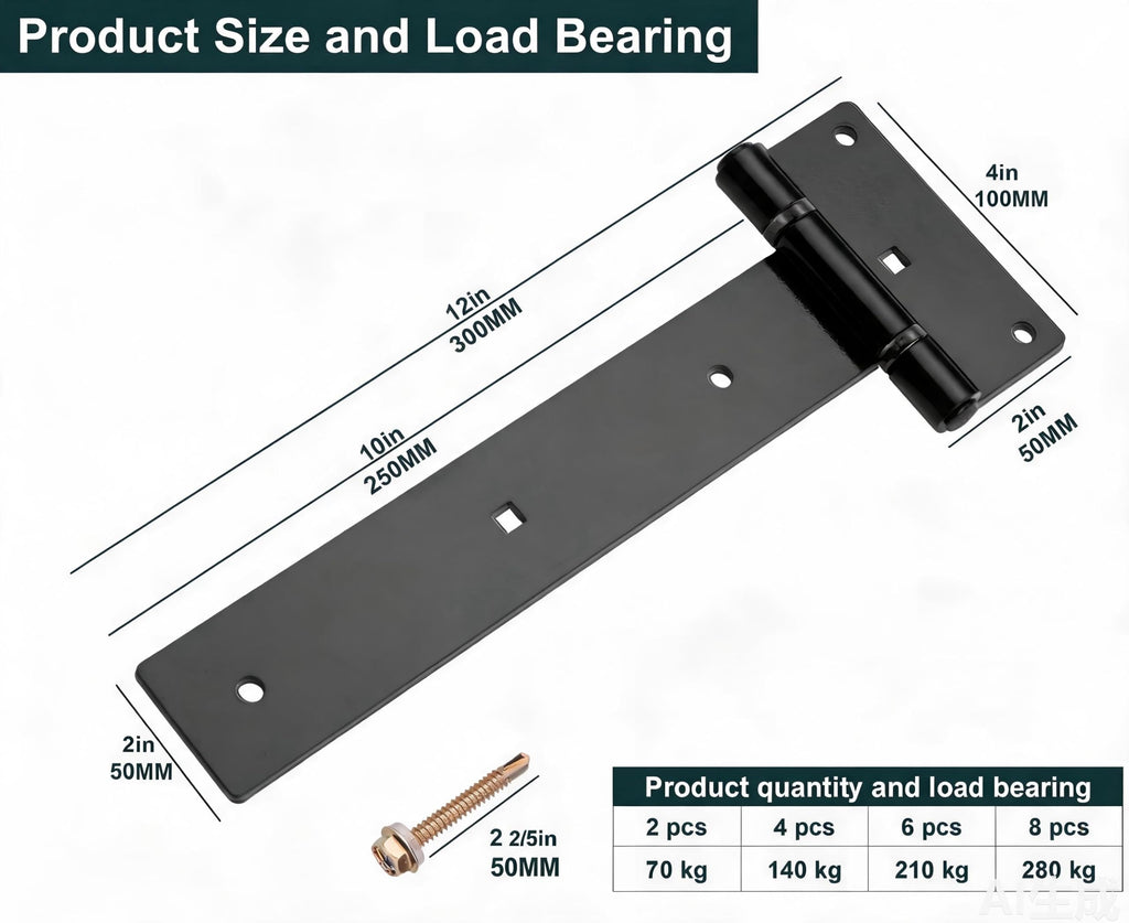 12in T-Strap Gate Hinges,180°Open Heavy Duty Tee Hinge