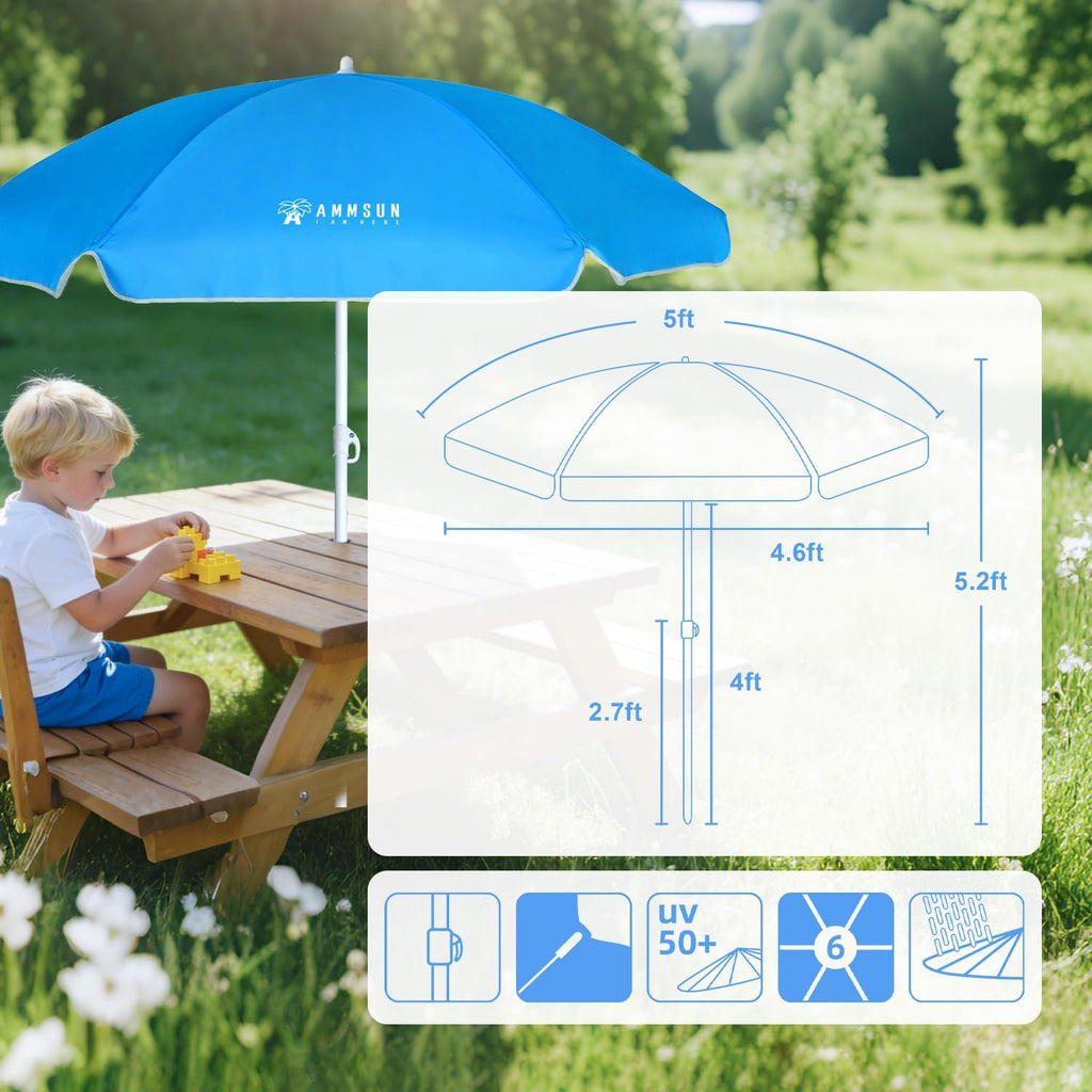 5ft Seaside Beach Umbrella for Sand and Water Table - Kids Durable Umbrellas for children Beach Camping Garden