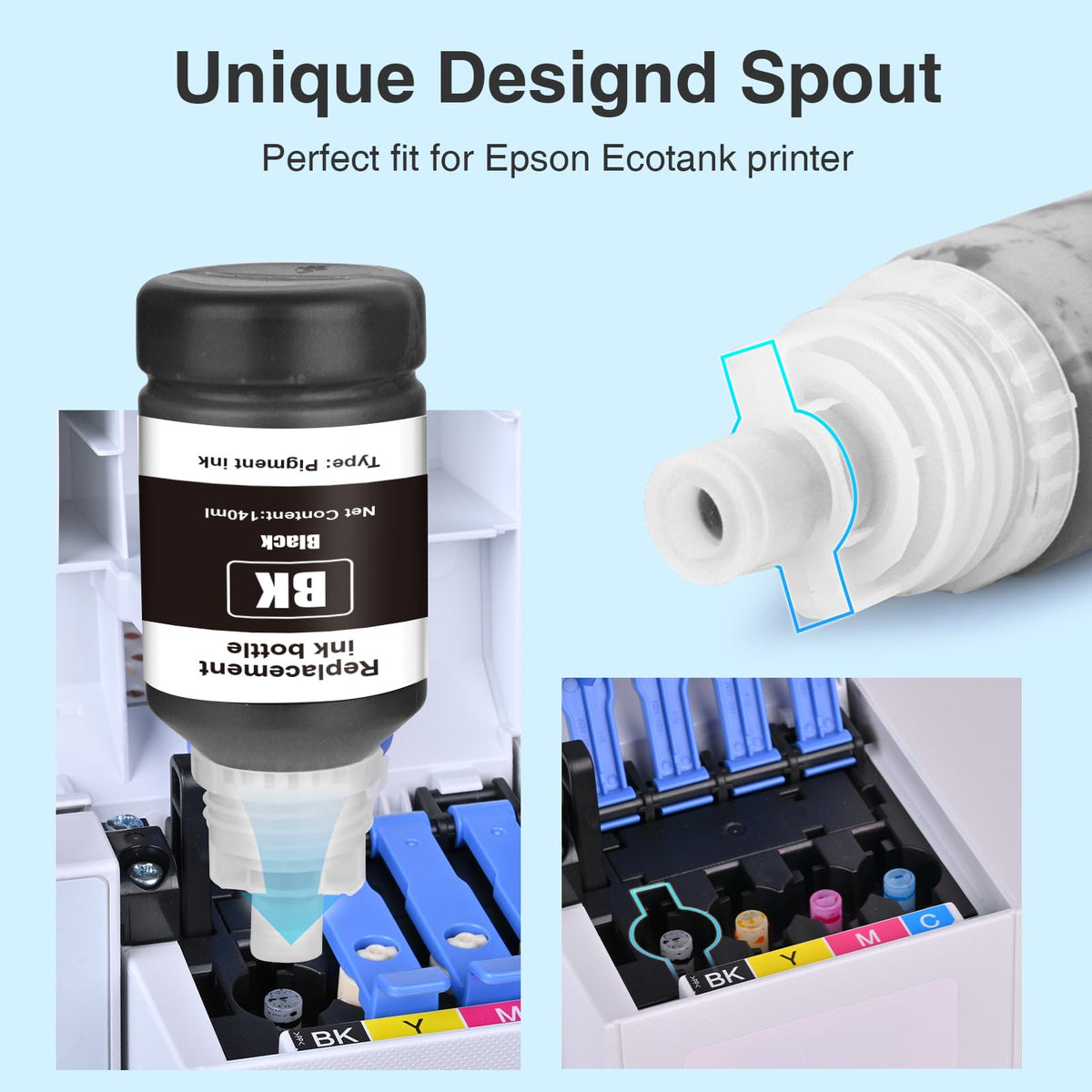 Compatible Ink Refill Bottles Replacement for Epson 502 Ink Black