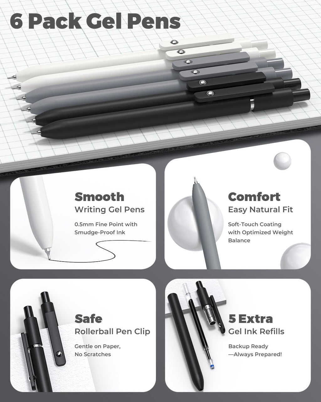 School Supplies with Pen Case, 45ct Black | Back to School Stationery Set, Essentials for College & Nursing Students