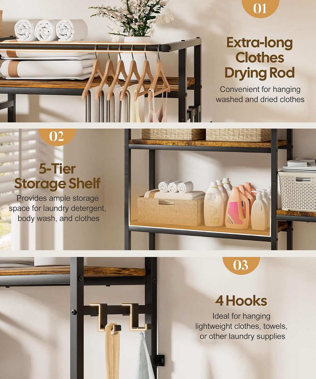 Over The Washer and Dryer Storage Shelf: 5-Tier Heavy Duty