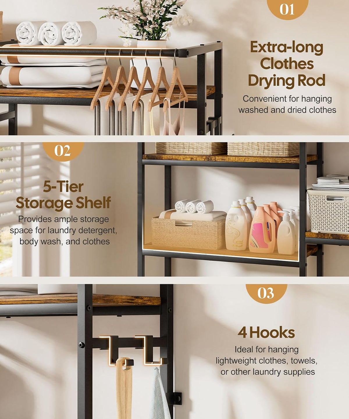 Over The Washer and Dryer Storage Shelf: 5-Tier Heavy Duty