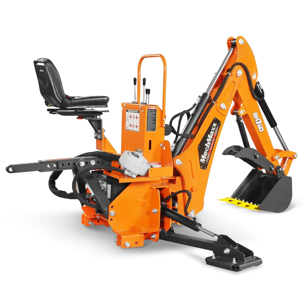 8' Tractor Backhoe Attachment with Mechanical Thumb, 15" Bucket, ISO/SAE Switchable Controls, Self-Contained
