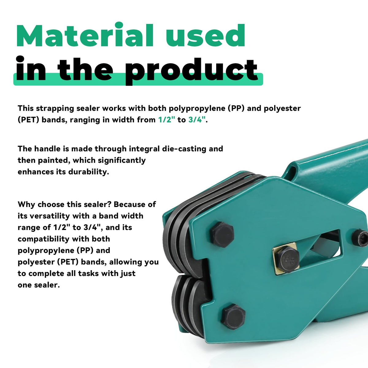 Strapping Sealer/Crimper for 1/2"-3/4" Polypropylene (PP) Polyester Strapping Band Manual Banding Tool with 20.8"