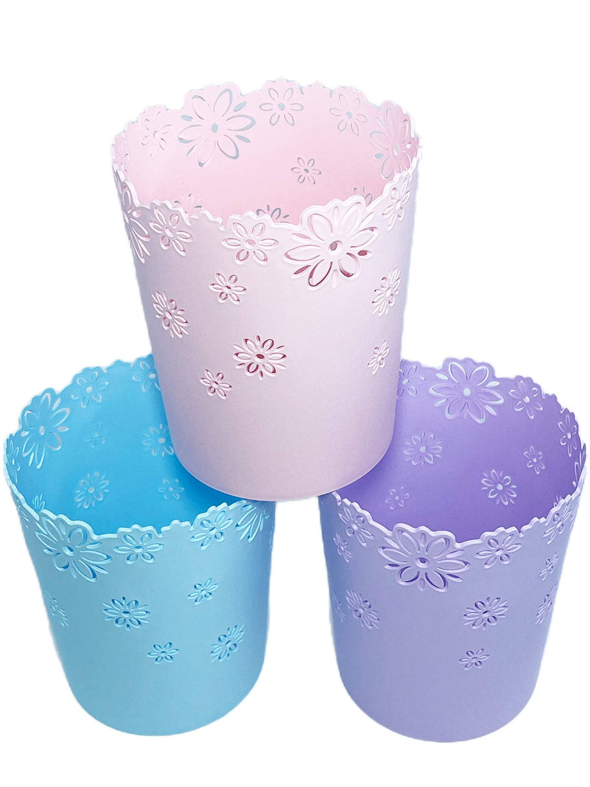 Wastebasket, Hollow Flower Shape Plastic Lidless Wastepaper Baskets Trash Can (Pink, Large)