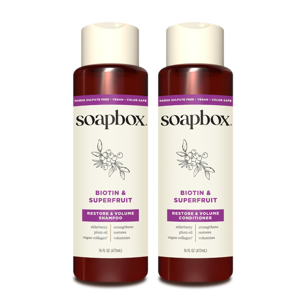 Biotin & Super Fruit Shampoo & Conditioner Set for Volume, 16oz