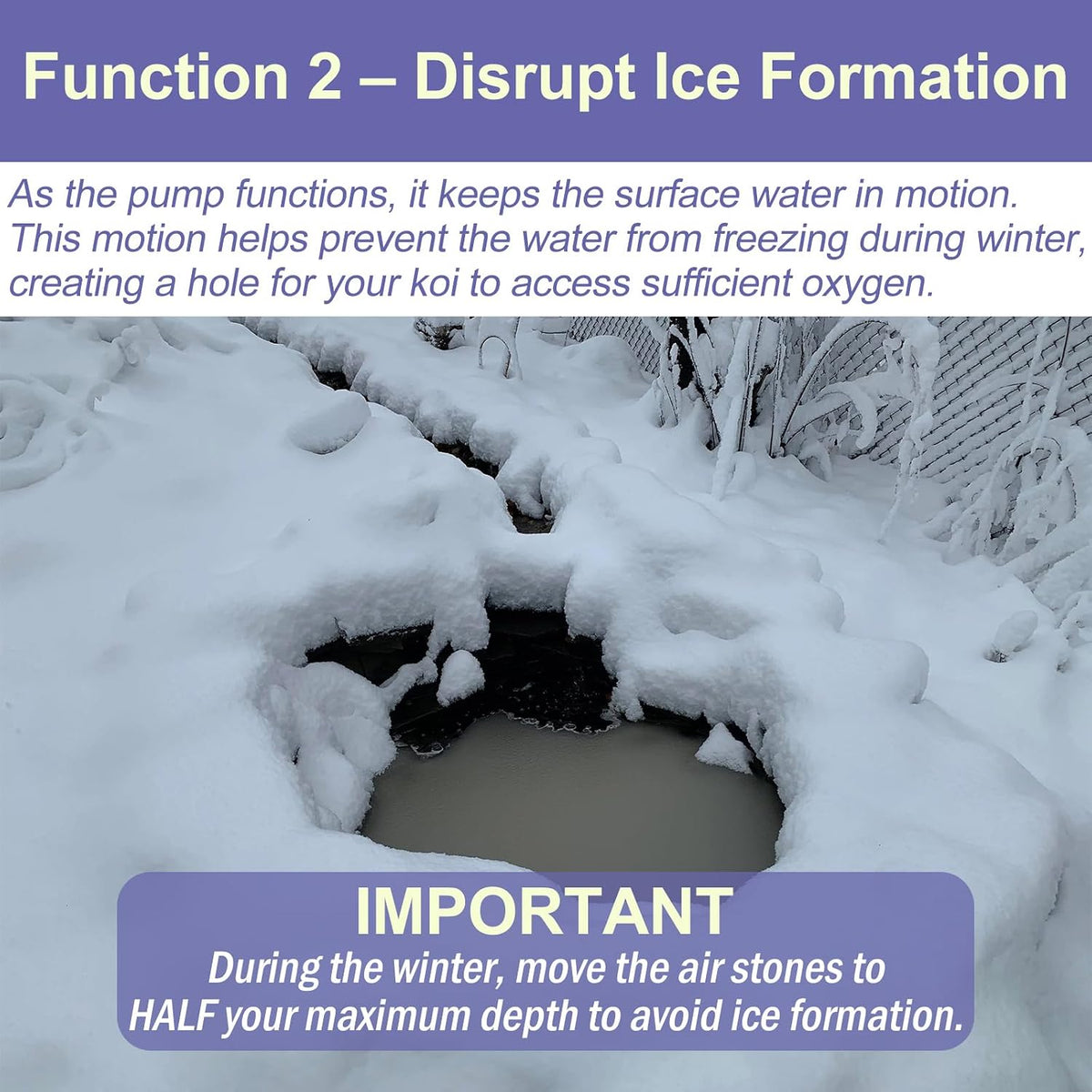 Koi Pond Aerator Pond Air Pump with Self-Sinking Airline Rubber Air Diffuser, Air Flow Control Pond Deicer All-in-One