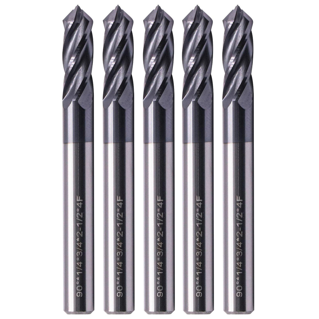 SEFHLI 4 Flute 90° Solid Carbide Drill Mill Set(5Pc, 1/4"), AlTiN Coated