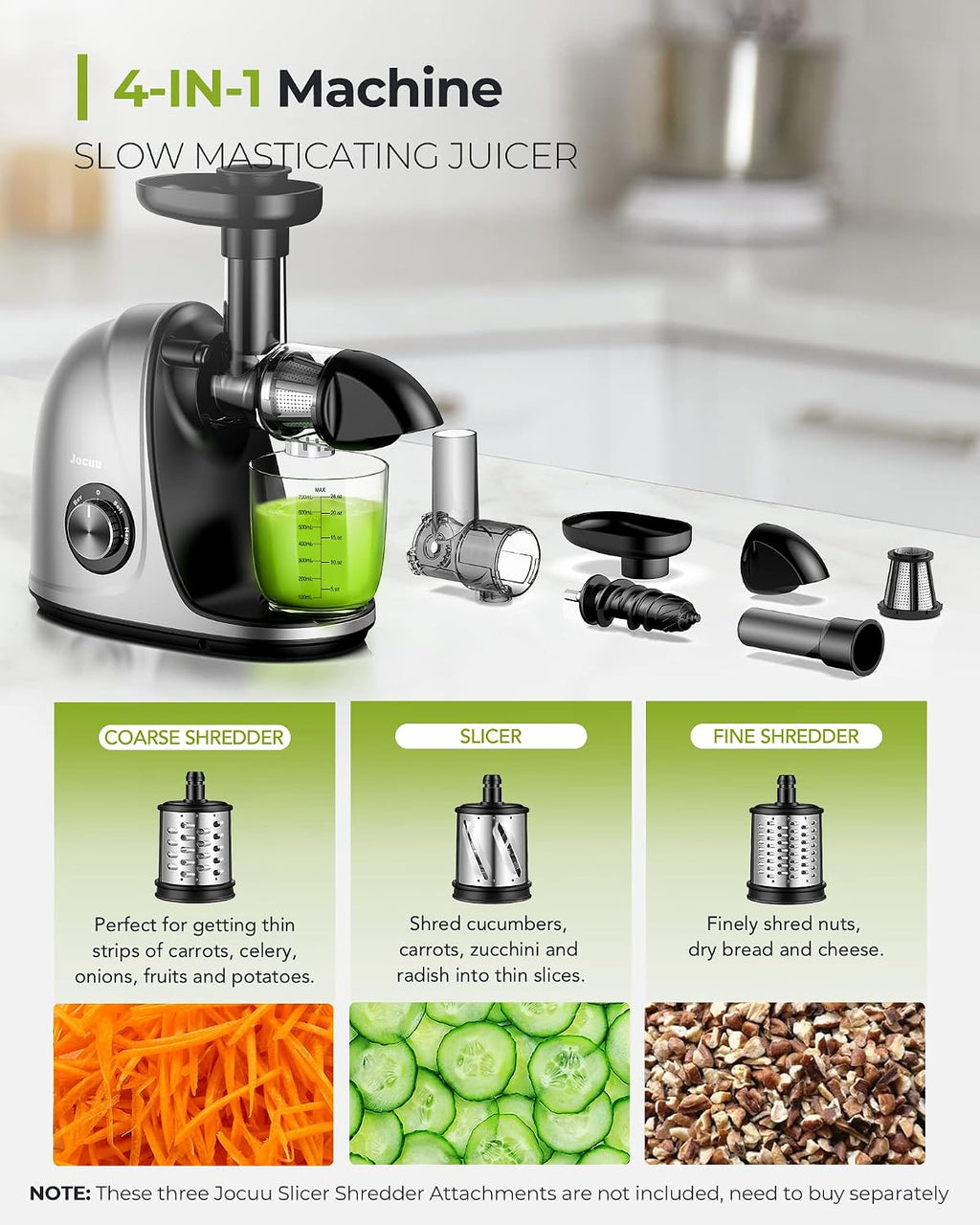 Slow Masticating Juicer with 2-Speed Modes - Cold Press Juicer Machine - Quiet Motor & Reverse Function - Easy to
