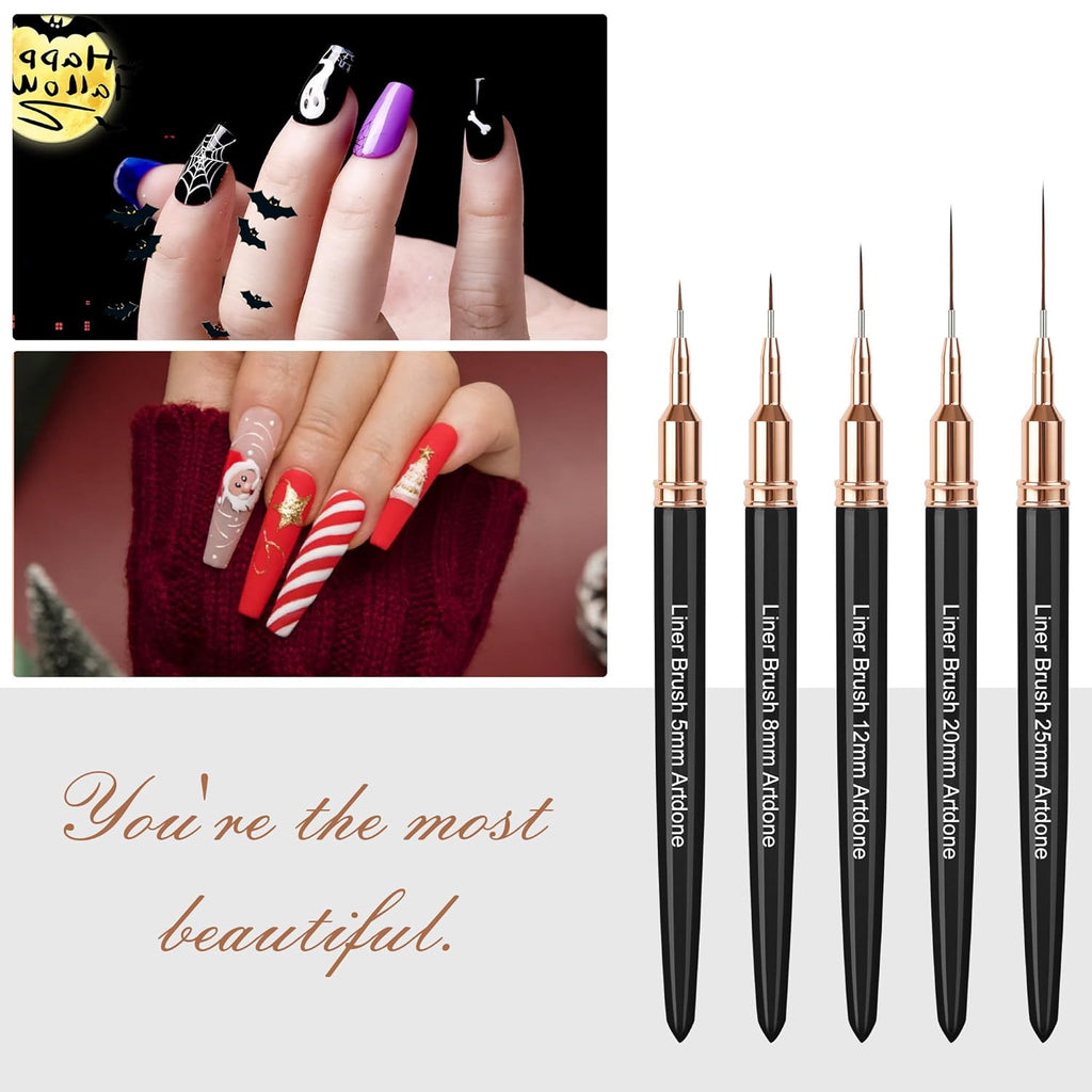 Metallic Nail Art Pens, Liner Brushes Set, 5PCS Black Nail Tools