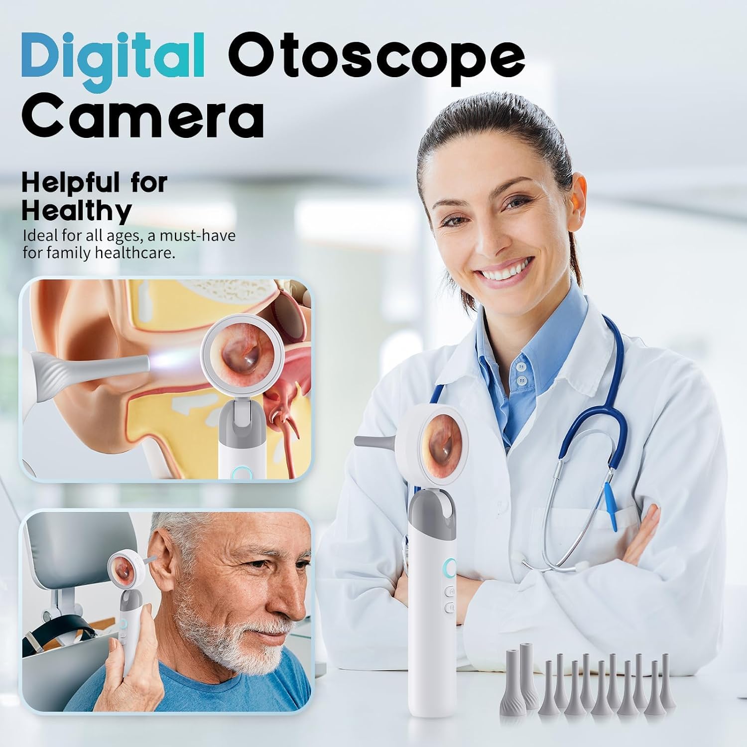 Digital Otoscope Ear Camera for Family, 1.38-Inch Screen, No App Needed