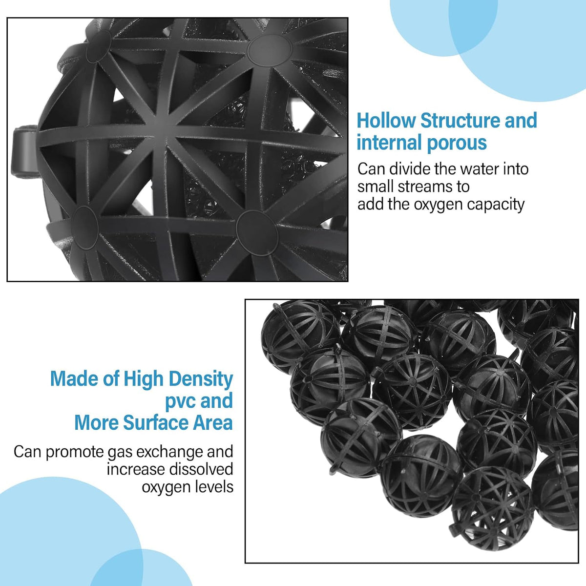 500 Pieces Bio Filter Balls Black Bio Balls for Aquarium Pond Filters Bulk 1.02 Inch Internal Bioball Media with 5
