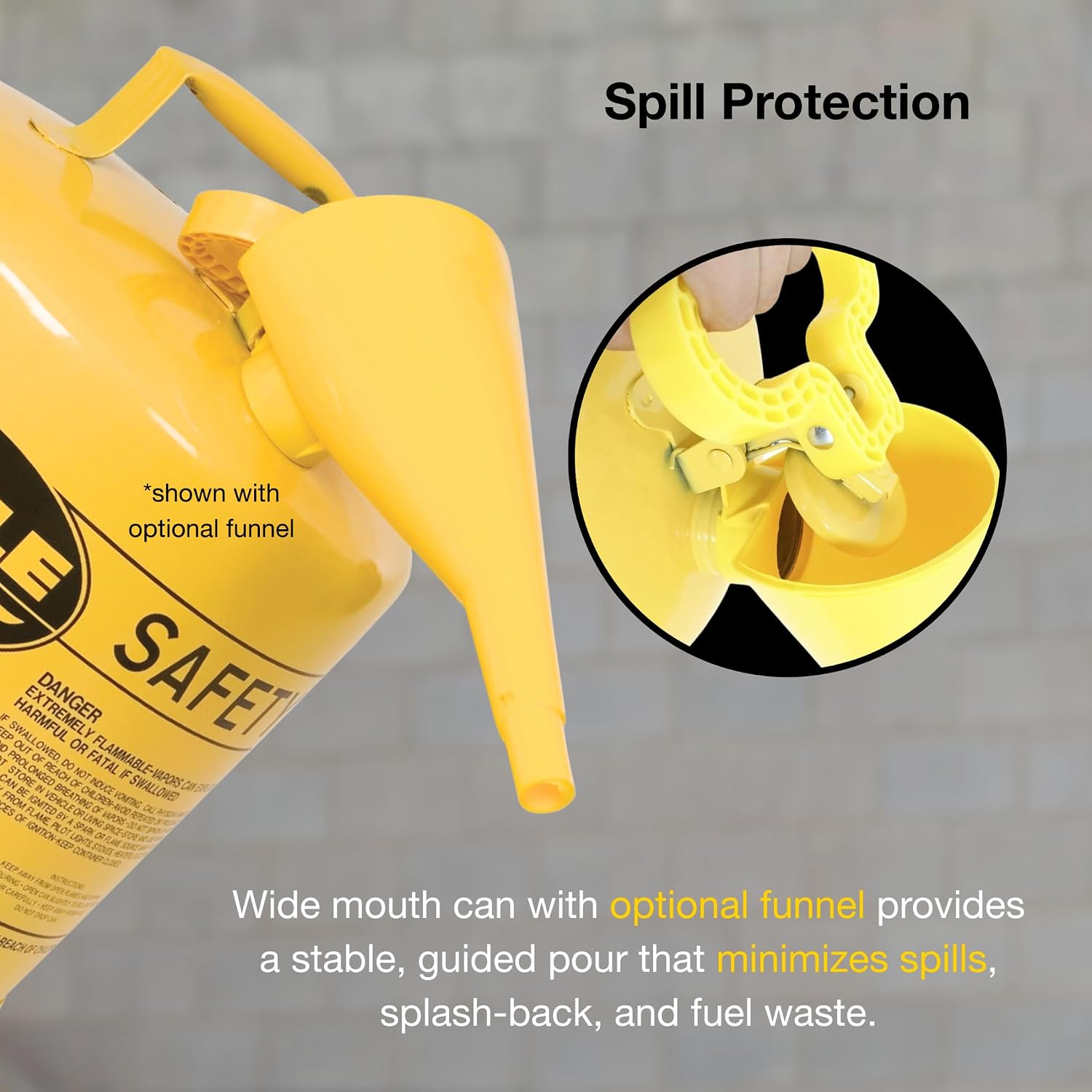 5 Gallon Type I Yellow Safety Gas Can for Diesel | Flame Arrester, Self-Closing Lid, and F-15 Funnel, Made in the