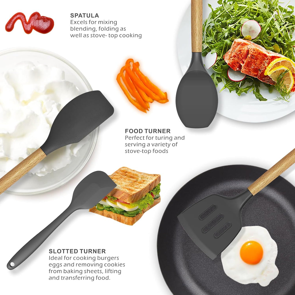 Silicone Cooking Utensils Kitchen Utensil Set - 446°F Heat Resistant Silicone Kitchen Utensils Set, Spatula,Turner