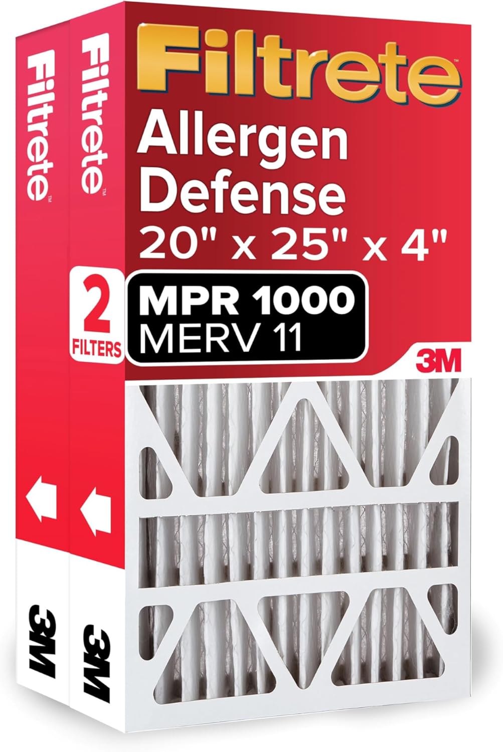 20x25x4 Air Filter MERV 11, MPR 1000 Micro Allergen Defense 2-Pack, Fits Honeywell & AprilAire, AC Furnace HVAC