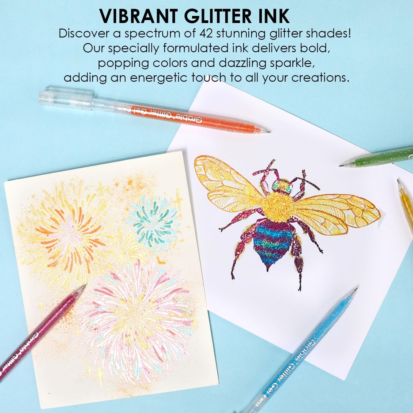 Set of 42 Glitter Gel Pens Set, Silver Sparkle Ink, 1.0mm Fine Tip Gel Pens for Adult Coloring Books, Journaling
