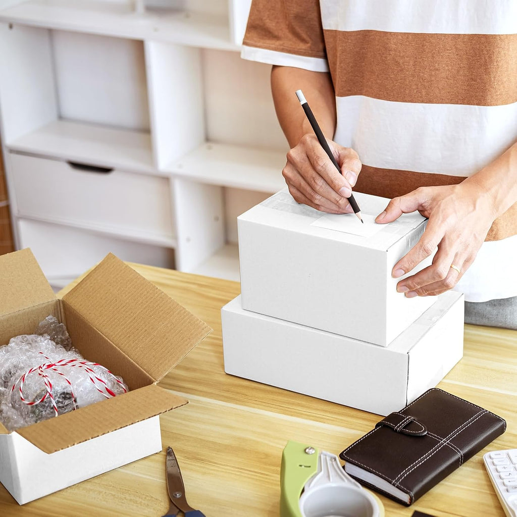12 Pack Small Shipping Boxes Assorted Sizes, 8x6x4 & 9x6x4 & 10x7x5 4 PCS Each Small Boxes, White Corrugated Box