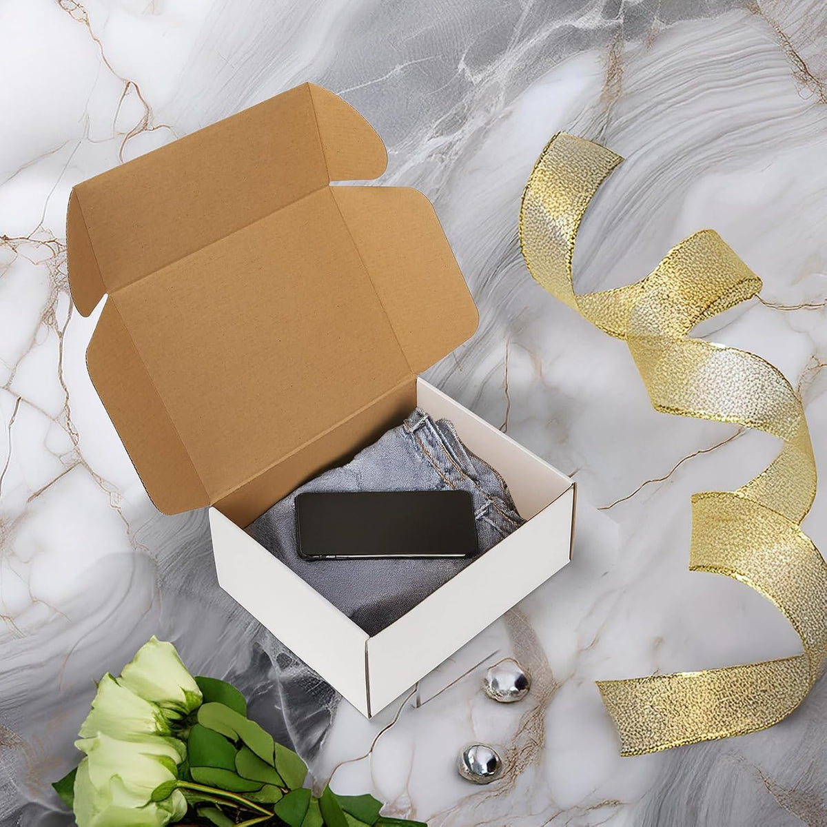 10x8x4 Inches Shipping Boxes Set of 20, White Small Corrugated Cardboard Box, Mailer Boxes for Packing Small Business