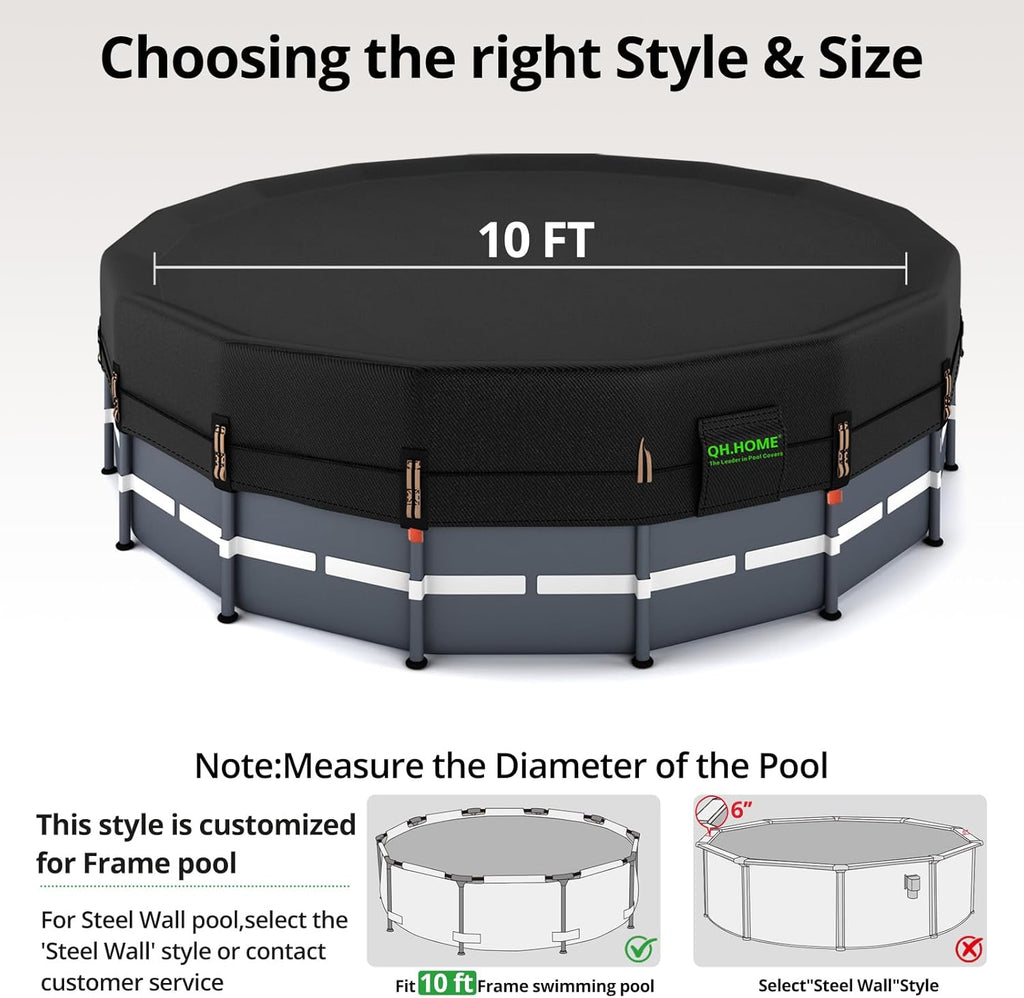 550D 10 ft Pool Cover Round[Upgraded Tear Resistant & Quadruple Windproof] wth Pre-Installed Patented Winch and Rope