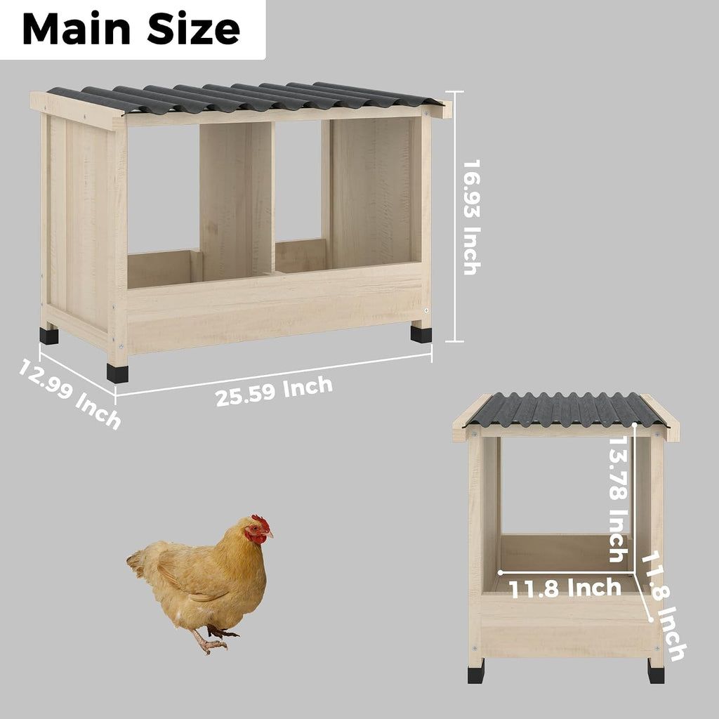 Wooden Chicken Nesting Box, Wall Mounted or Floor Use, 2 Holes