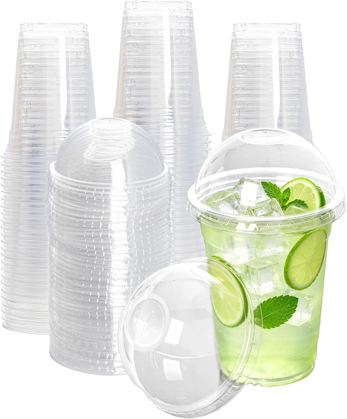 200 Pack 16oz Clear Plastic Cups with Dome Lids