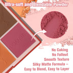 8 Colors Face Matte Blush Palette Shading Blusher - Buildable Facial Cheek Blusher Contour Bronzing Pressed Powder