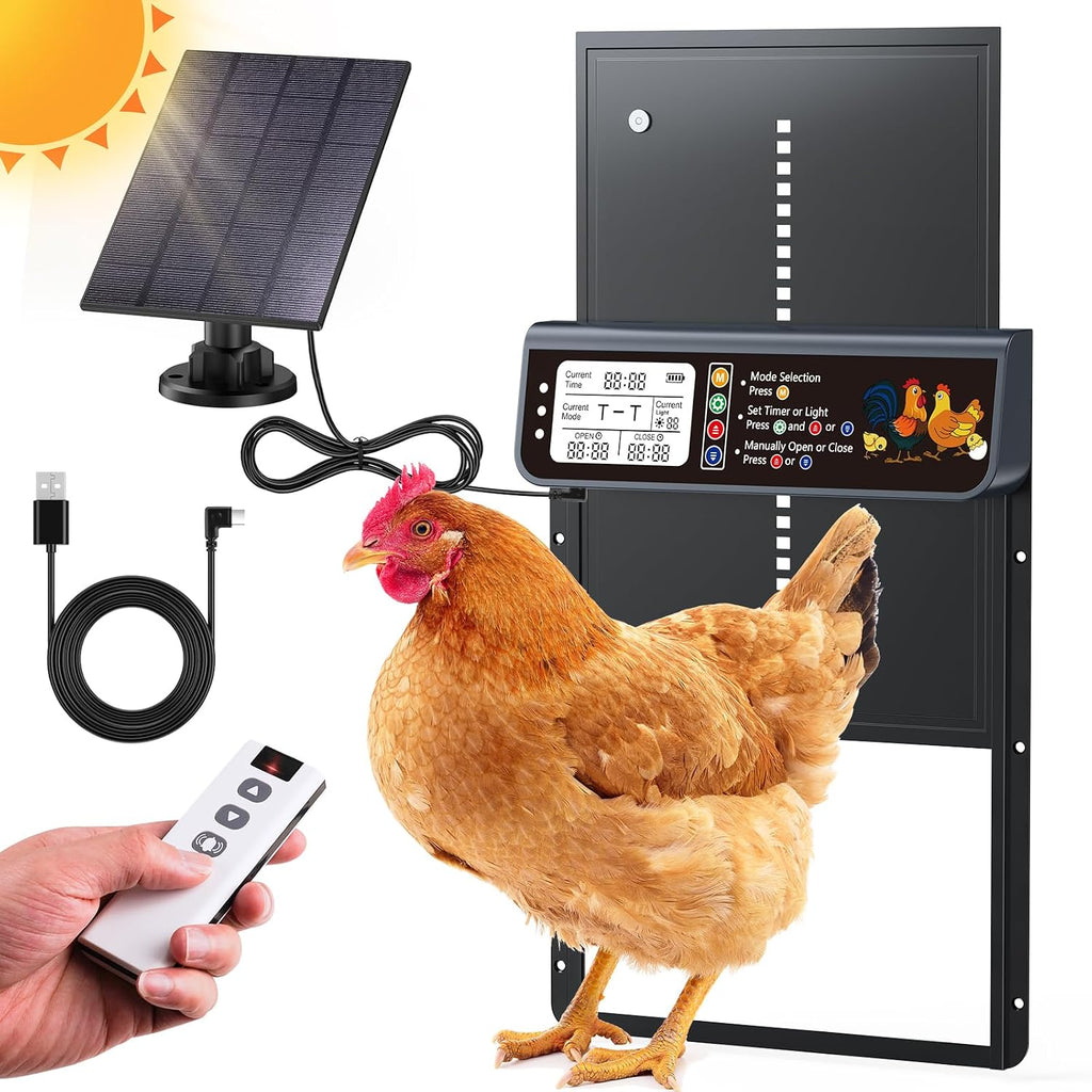 Automatic Chicken Coop Door Solar Powered with Timer & Light Sensor