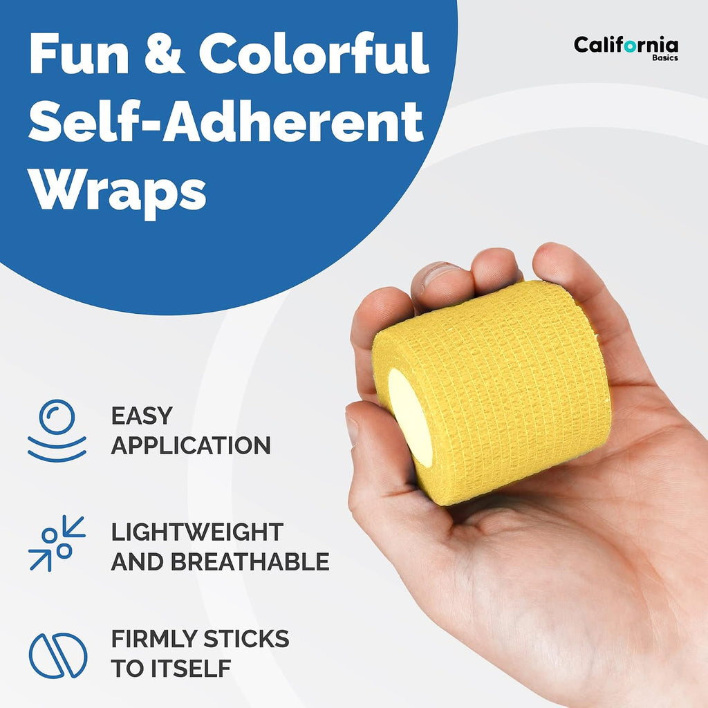 Self-Adhesive Medical Tape (2 inch) - Pack of 12 - Cohesive Bandage Wrap Rolls - Waterproof Athletic Tape - Self