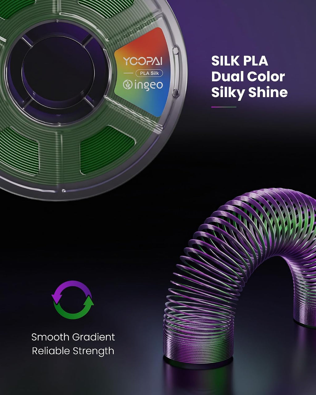 Dual Color Silk PLA Filament 1.75mm, Two-Tone Coextrusion PLA 3D Printer Filament, Shiny Color Change Finish