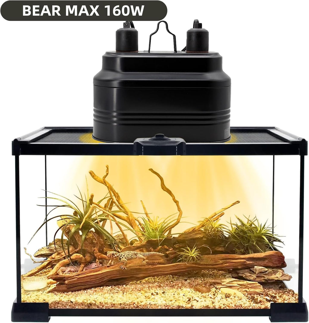 Dual Reptile Lamp Fixture with Independent Switches, UVB & Basking Bulb Holder for Glass Terrarium Habitat - Reptile