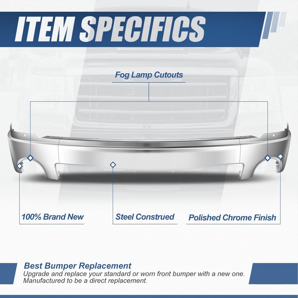Auto Dynasty Front Bumper Compatible with 2007-2013 GMC Sierra 1500 Chrome