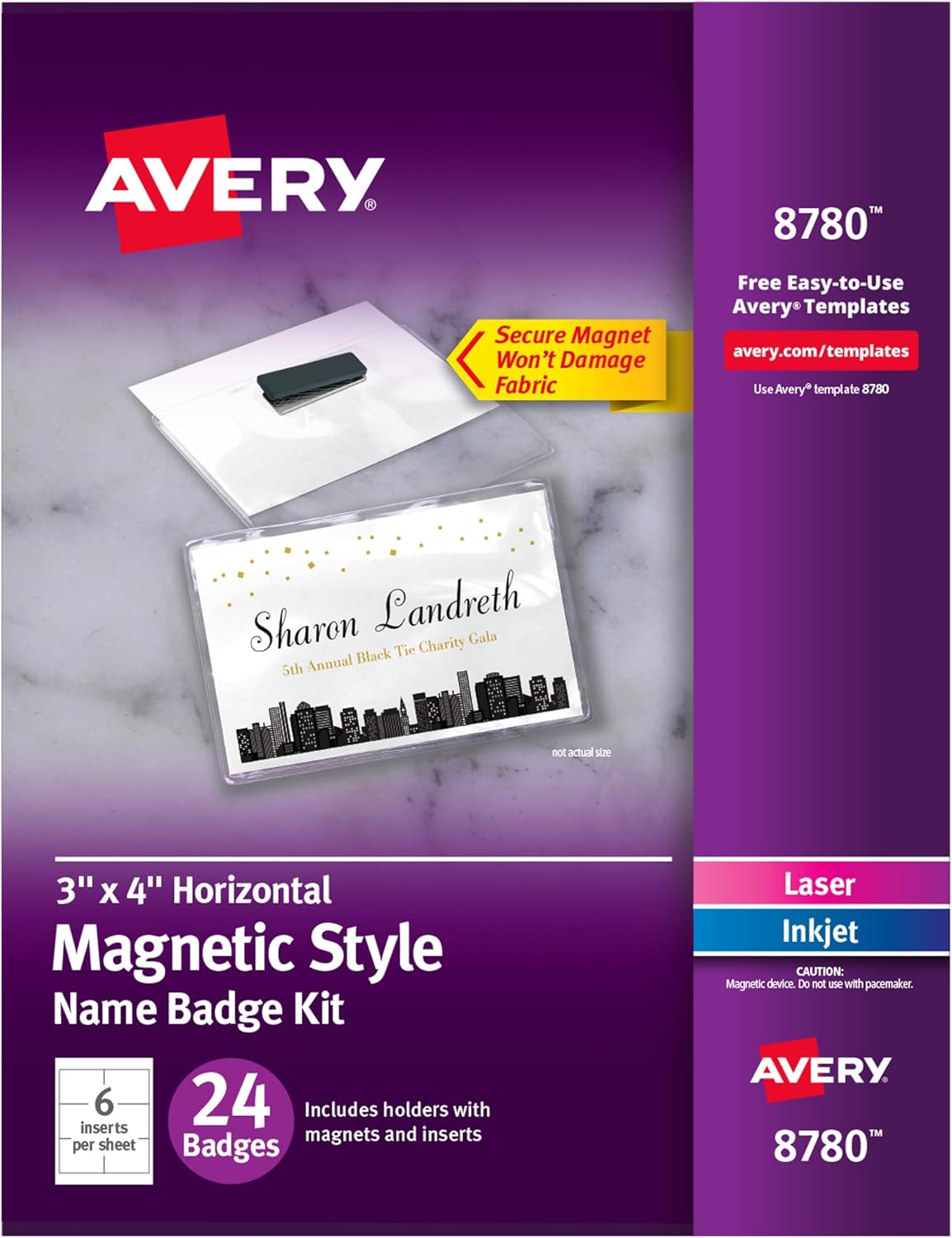 Customizable Name Badges, Magnet Style, 3" x 4", Clear Name Tag Holders, White Laser/Inkjet Printable Inserts, 24