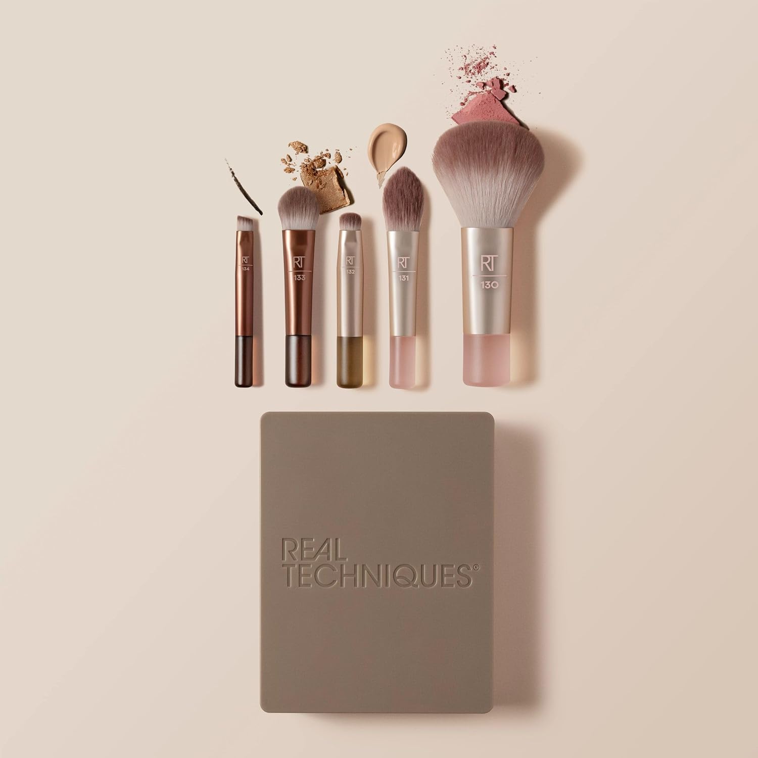 New Nudes On The Glow Mini Brush Kit, 6 Piece Set With Compact Mirror, Travel Makeup Brush Set for Contour