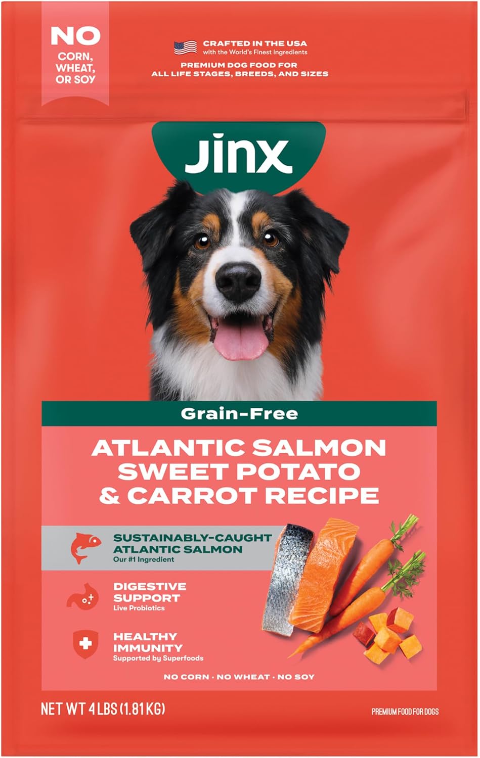 Grain Free Dry Dog Food - Real Salmon, Sweet Potato & Carrot, 4lb