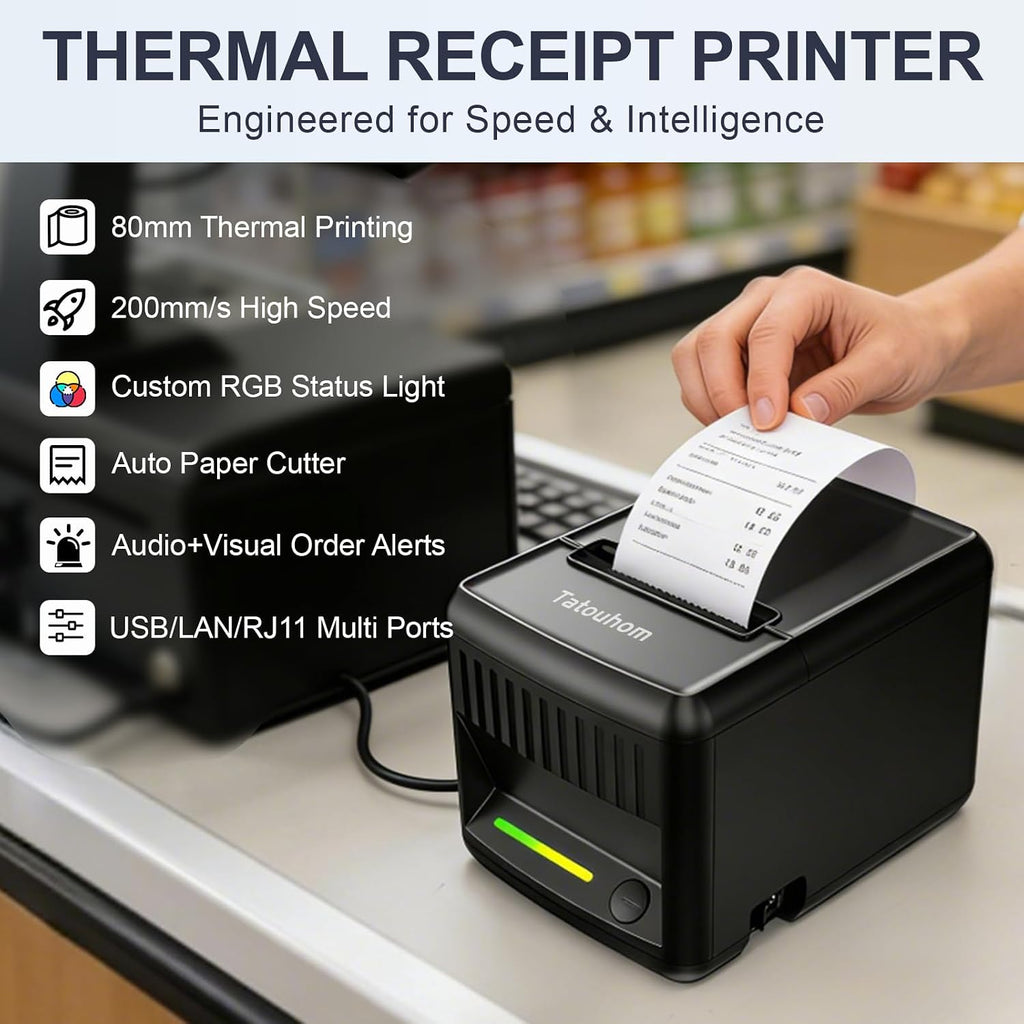P80E Thermal Receipt Printer 80mm USB Ethernet RJ11 POS Printer | 3 1/8" thermal printers, auto‑cutter, dual‑mount
