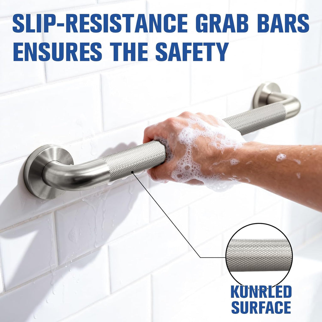 12 Inch Shower Grab Bar for Seniors,1.25'' Diameter 304 Stainless Steel Heavy Duty Anti-Slip Bathroom Safety Handicap