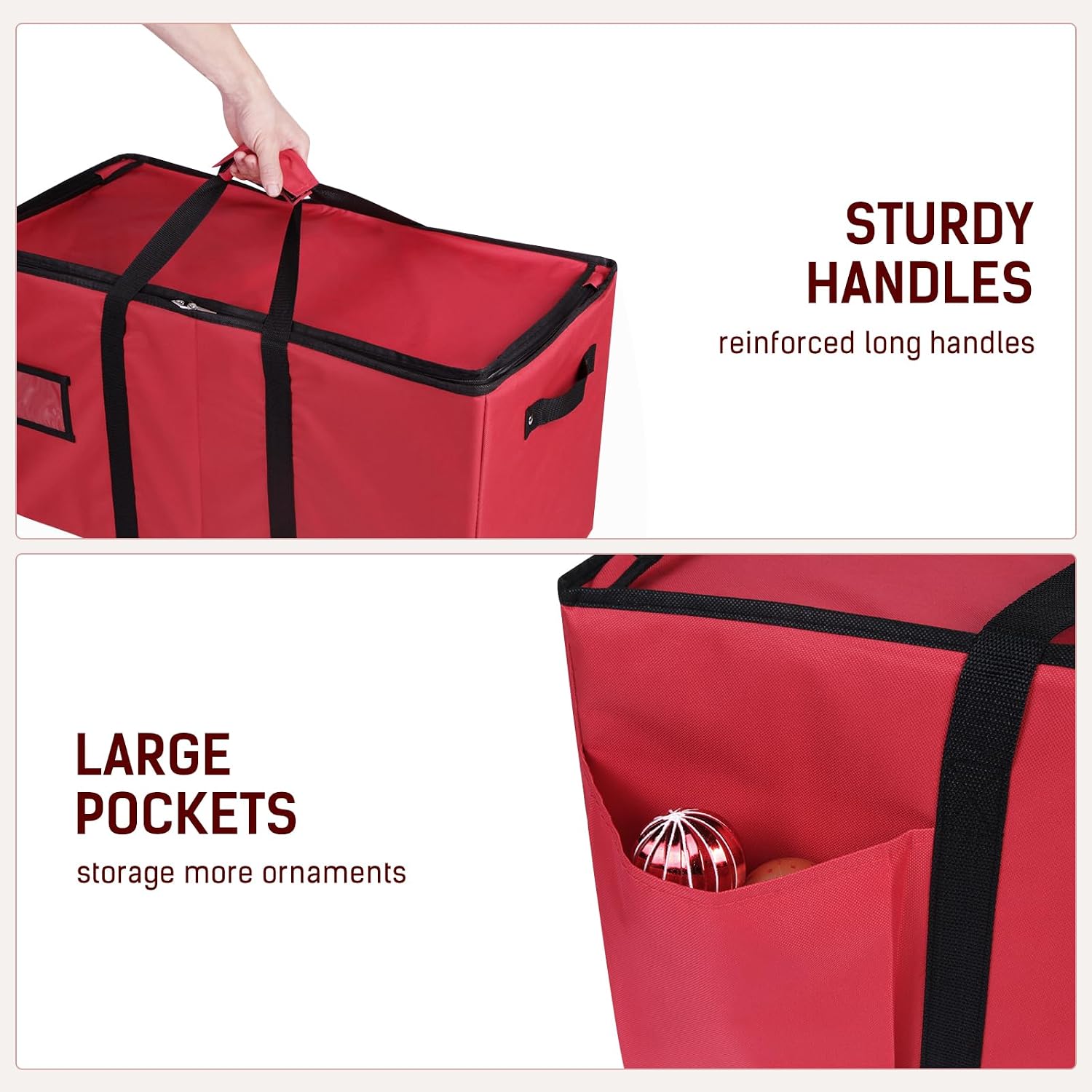 Christmas Ornament Storage Box, Durable Christmas Storage Container with Adjustable Dividers, Xmas Decorations
