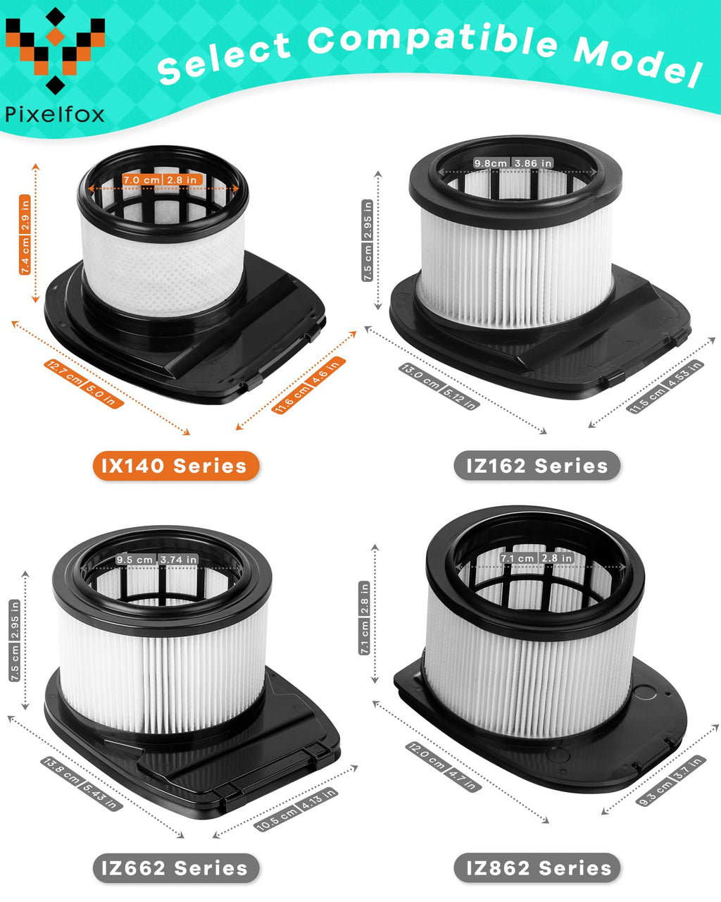 Pixelfox IX140 IX141 IX142 Filter for Shark Rocket Pet Pro IZ140 IZ141C