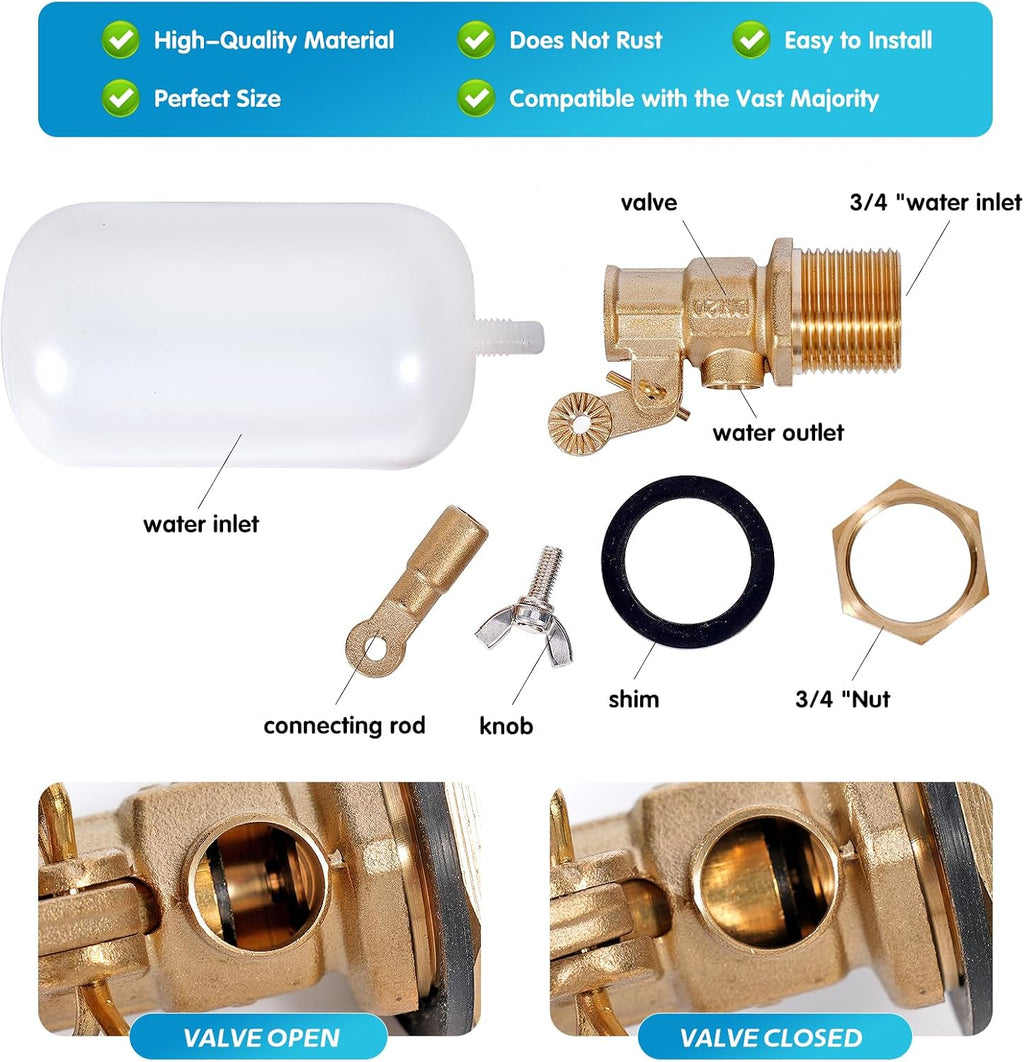 2 Pack 3/4 inch Brass Water Float Valve Pool Auto Fill Float Valve