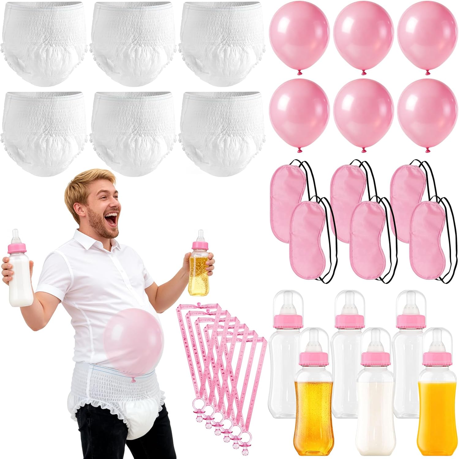 6 Sets Baby Bottles for Baby Shower Game, Bottle Chug Baby Shower Games Plastic Baby Bottle for Feeding Blindfold