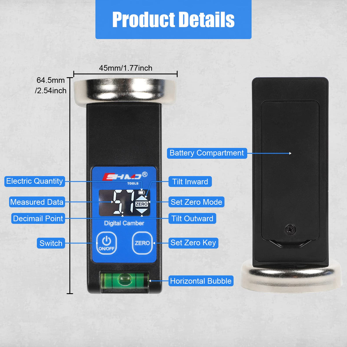 Digital Magnetic Camber Gauge Wheel Alignment Tool