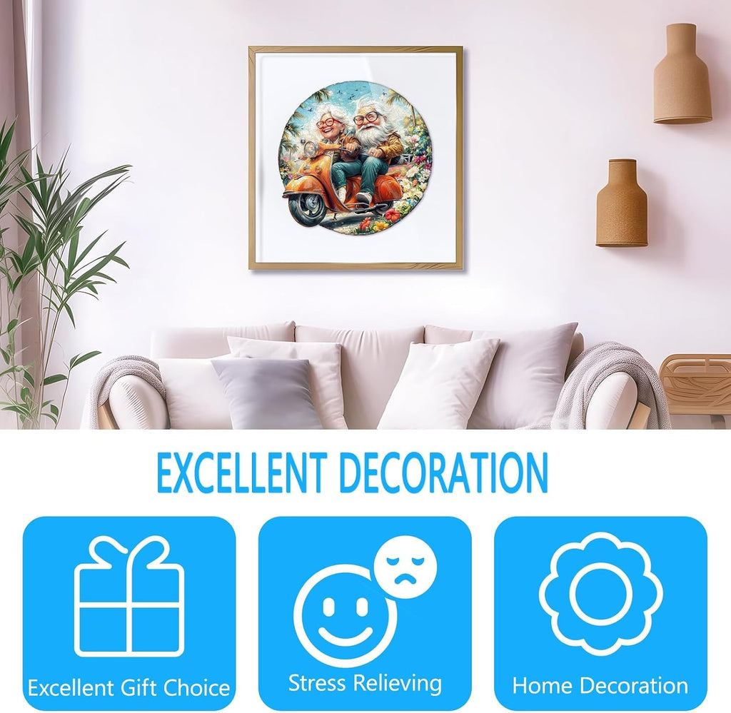 Wooden Puzzles for Adults, Motorcycle Granny Wooden Jigsaw Puzzle for Adults, Cool Wood Puzzles Adult, Unique Shape