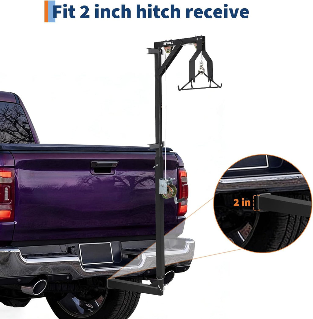 Heavy Duty Deer Hoist with Winch & Gambrel - 500LB Capacity - 360° Swivel - Adjustable Hitch-Mounted Game Lifter for