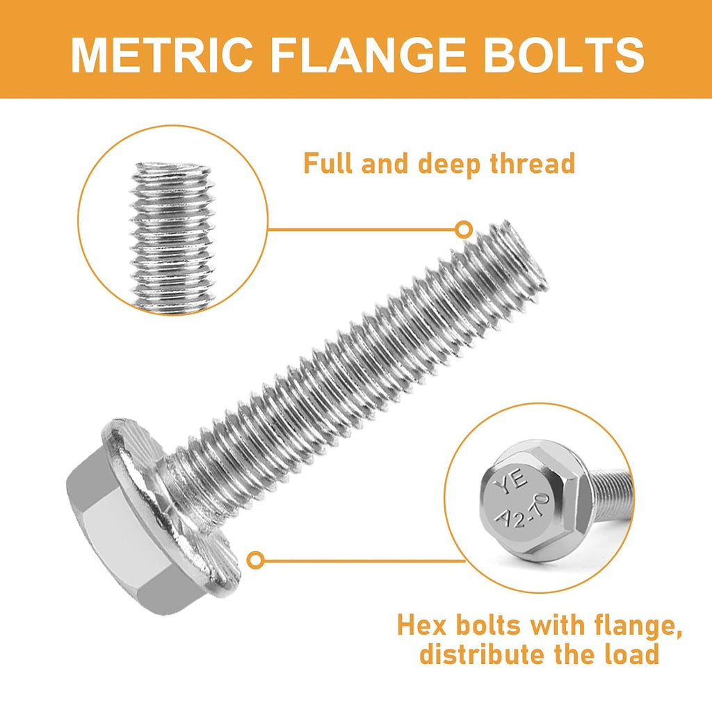 VIGURE 135PCS M6-1.0 Flange Hex Screws Serrated Flange Bolt Nuts Washers