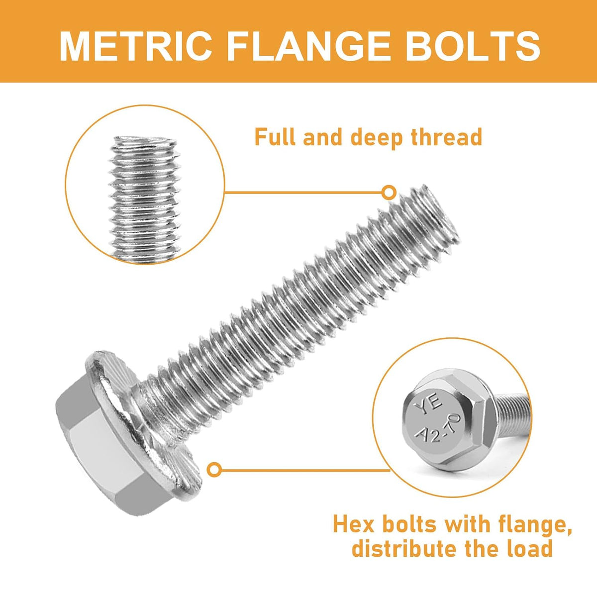 VIGURE 135PCS M6-1.0 Flange Hex Screws Serrated Flange Bolt Nuts Washers