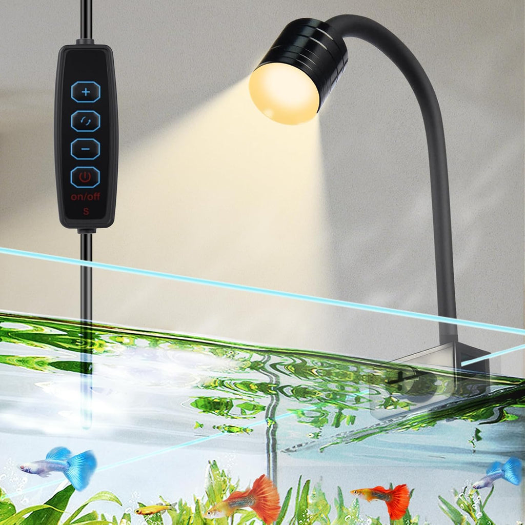 3W LED Aquarium Light, Clip On Fish Tank Lamp | Full Spectrum, 3 Color Modes, Adjustable Beam, Aluminum Housing