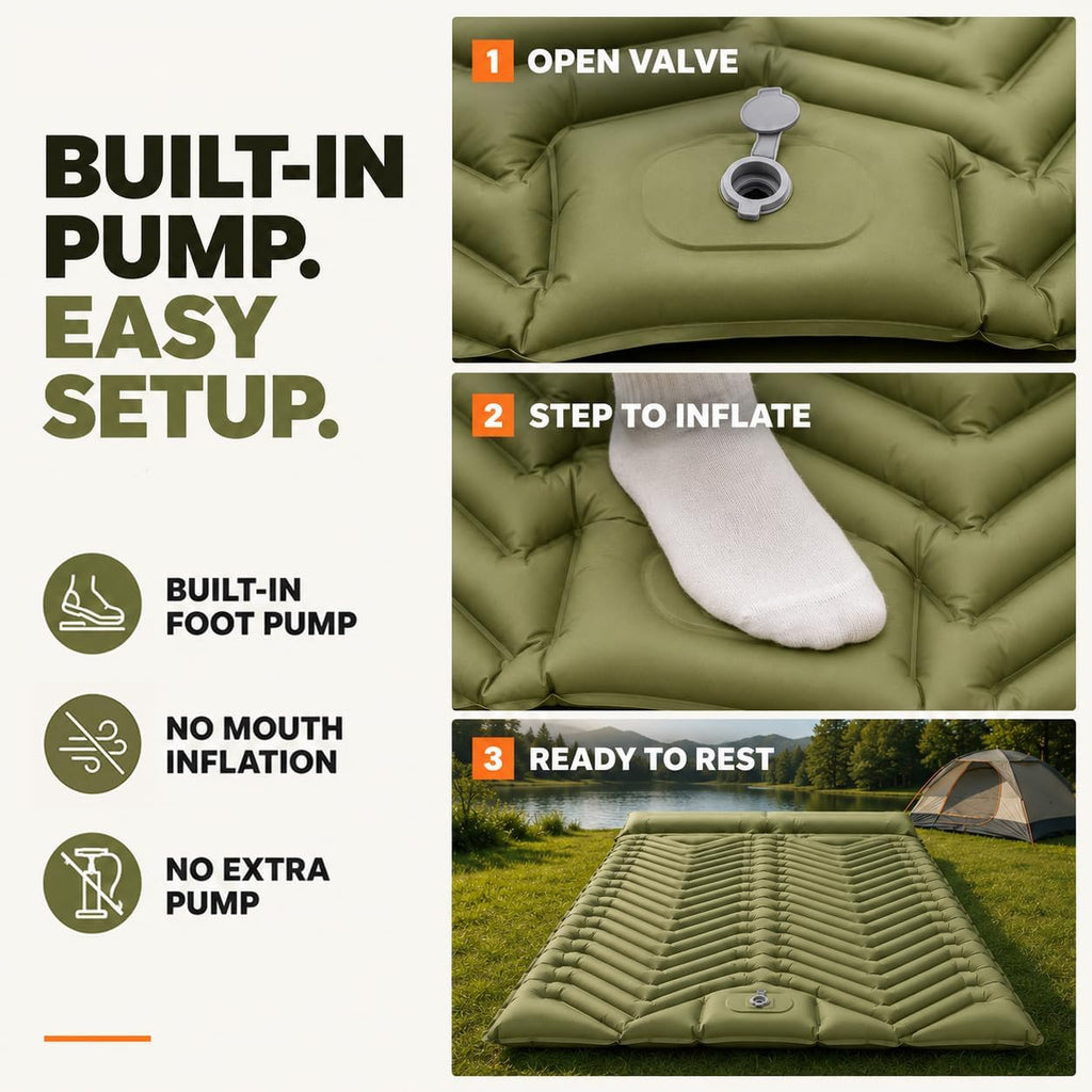 Sleeping Pad for Camping, Camping Mattress - Bed for Outdoors Self-Inflating Air Mattress for Backpacking