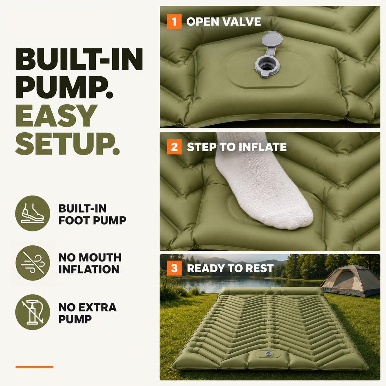 Sleeping Pad for Camping, Camping Mattress - Bed for Outdoors Self-Inflating Air Mattress for Backpacking