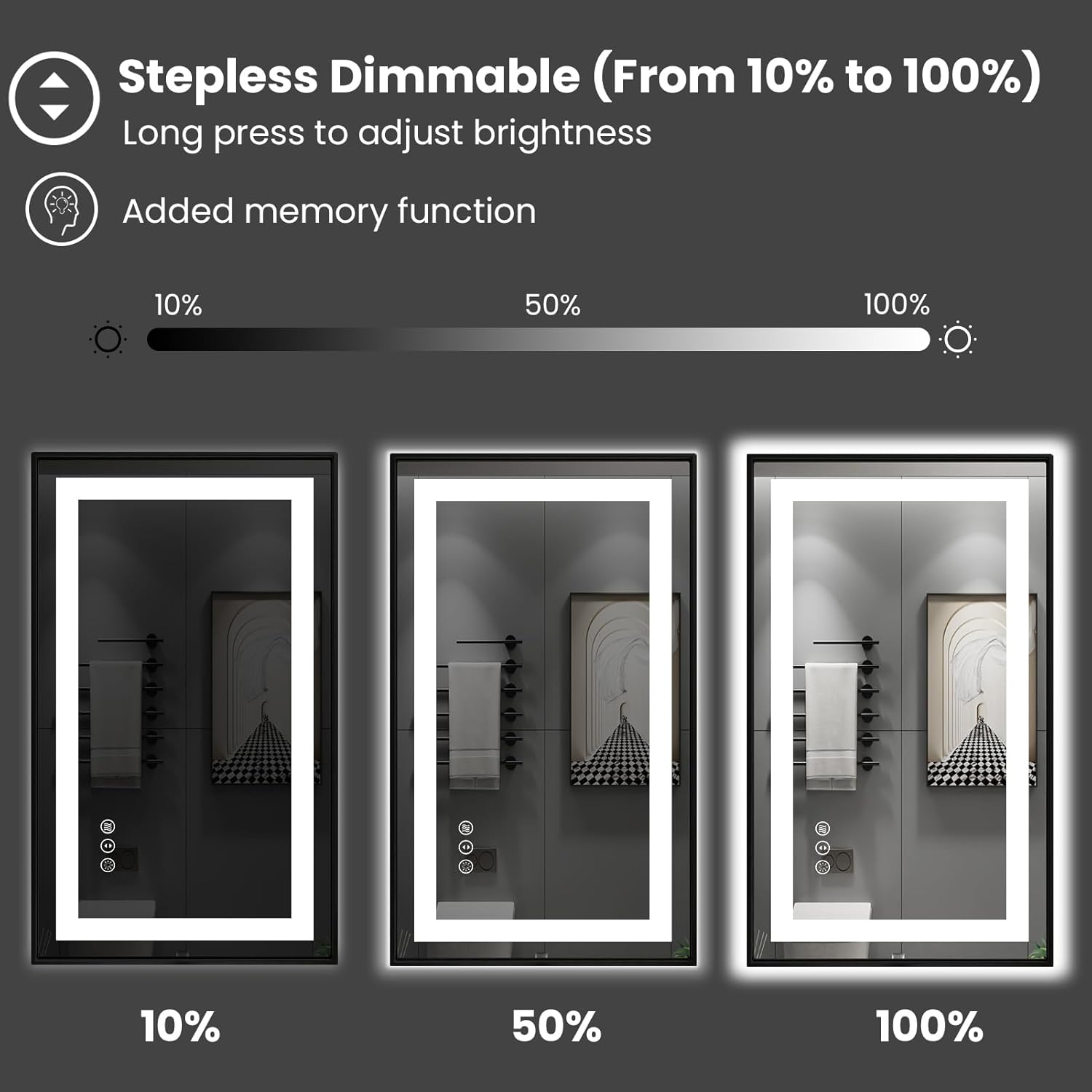 24"X32" LED Bathroom Mirror with Black Frame, Front Lit and Backlit | Metal Framed Mirror, Stepless Dimmable, HD