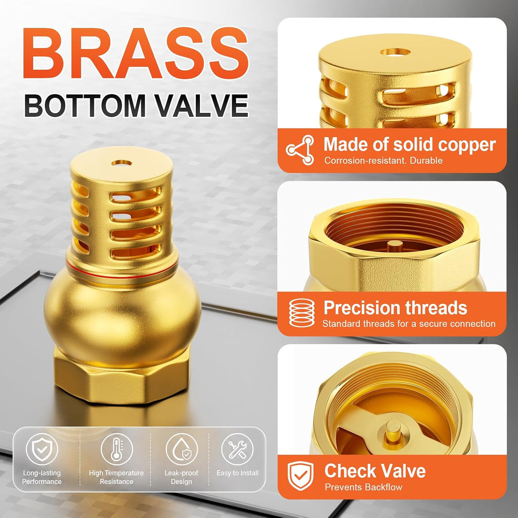 GASHER 2" FBSP Brass Foot Valve, Check Valve with Built-in Strainer
